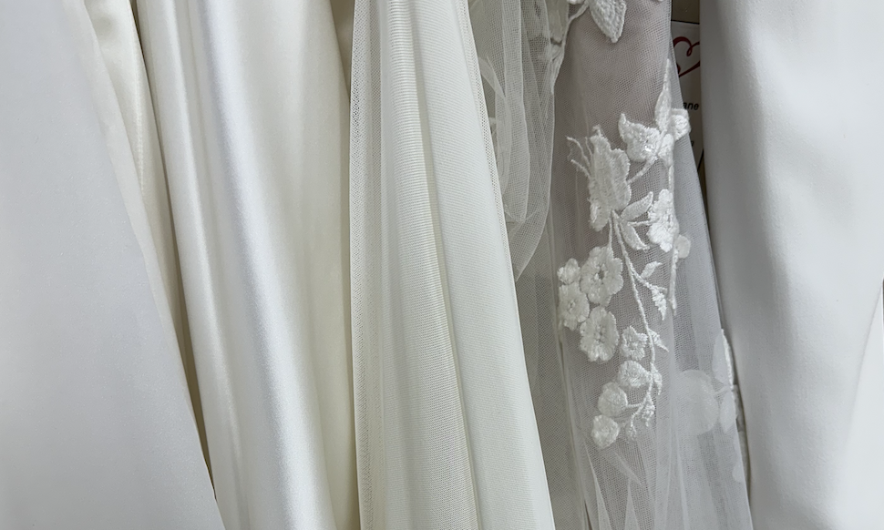 Wedding dress fabrics lace, organza, satin, crepe, tulle 